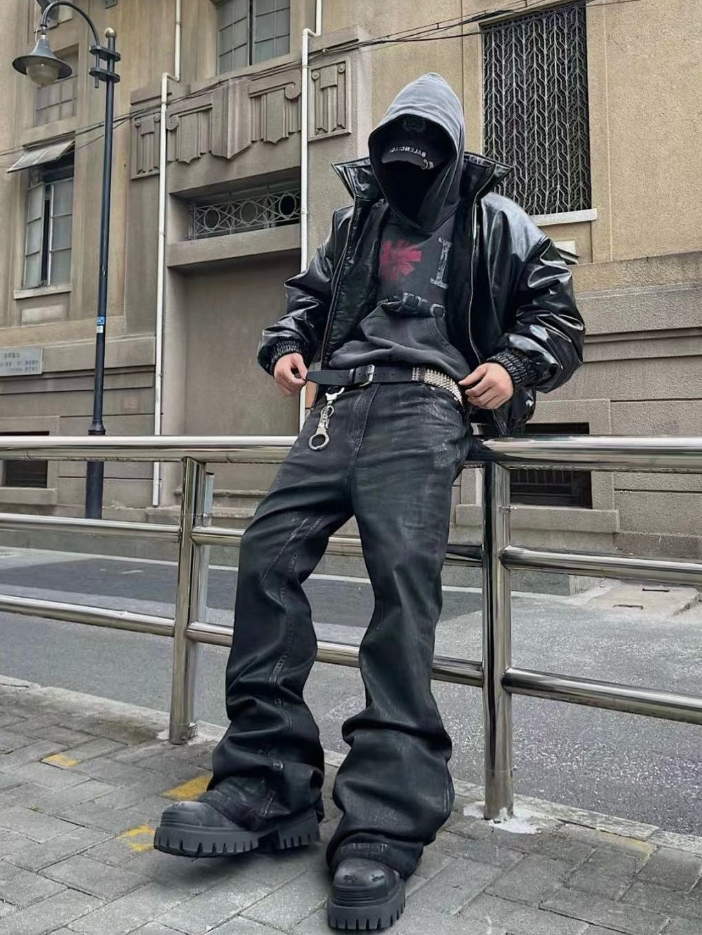 Black Waxed Flared Denim