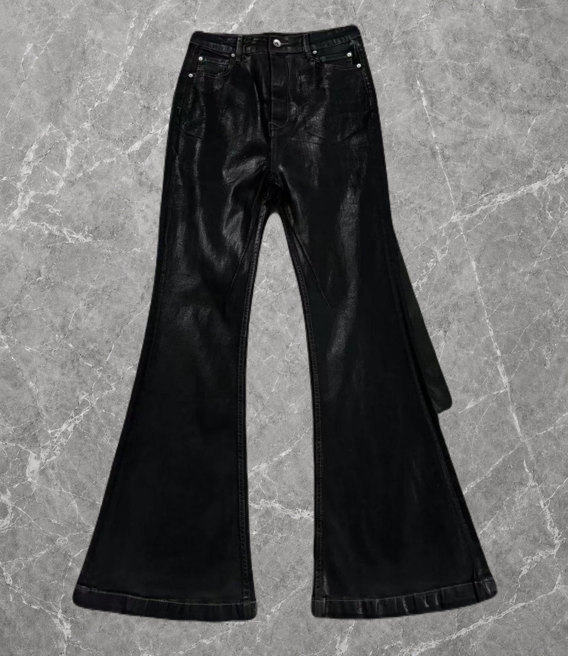 Black Waxed Flared Denim